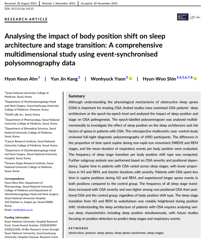 Journal of Sleep Research - 2023 - Ahn - Analysing the impact of body position shift on sleep architecture and stage